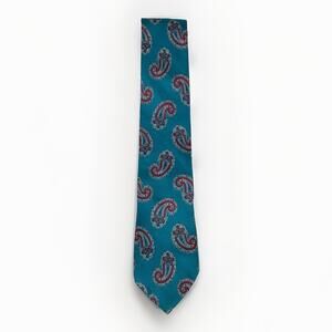 Vtg Christian Dior All Silk Neck Tie Teal Green Red Paisley
